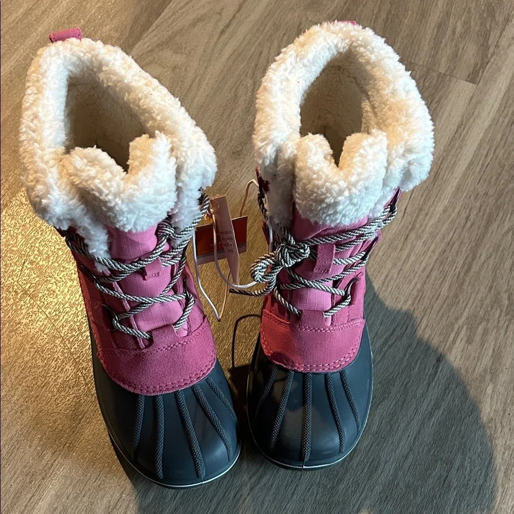 Cat & Jack Pink and Gray Girls' Fleece-Trim Winter Boots